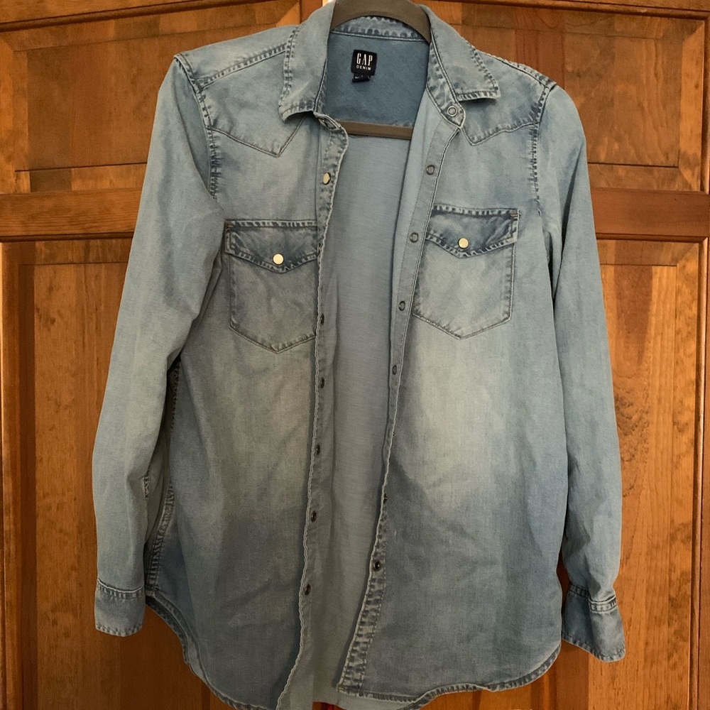 Maternity, denim shirt